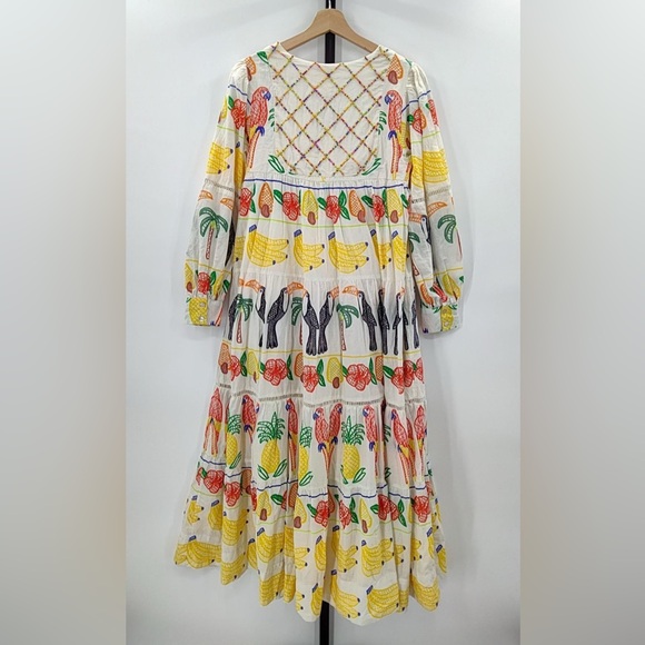 Farm Rio Off-White Tropicolors Yoke Embroidered Midi Dress - Picture 9 of 10